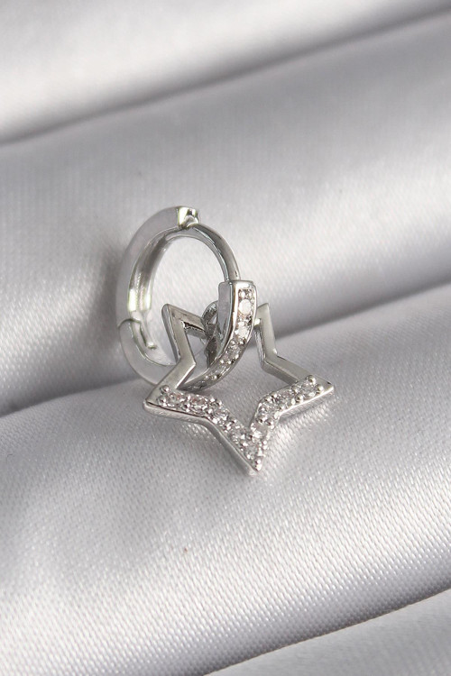 Çelik Gümüş Renk Zirkon Taşlı Sallantı Yıldız Model Tragus Piercing