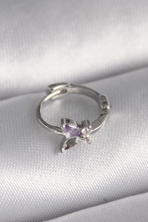 Çelik Gümüş Renk Zirkon Taşlı Kelebek Model Tragus Piercing