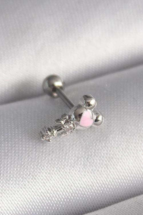 Çelik Gümüş Renk Zirkon Taş Detay Pembe Kalp İşleme Tragus Piercing