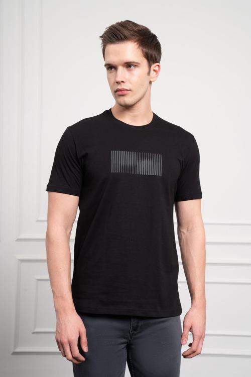  Erkek Siyah Trend Bisiklet Yaka Pamuk Dinamik Fit T-Shirt
