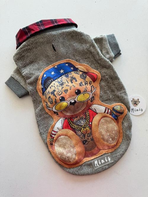 GÖMLEK YAKA DETAYLI KEDİ KÖPEK TRİKO KAZAK GRİ