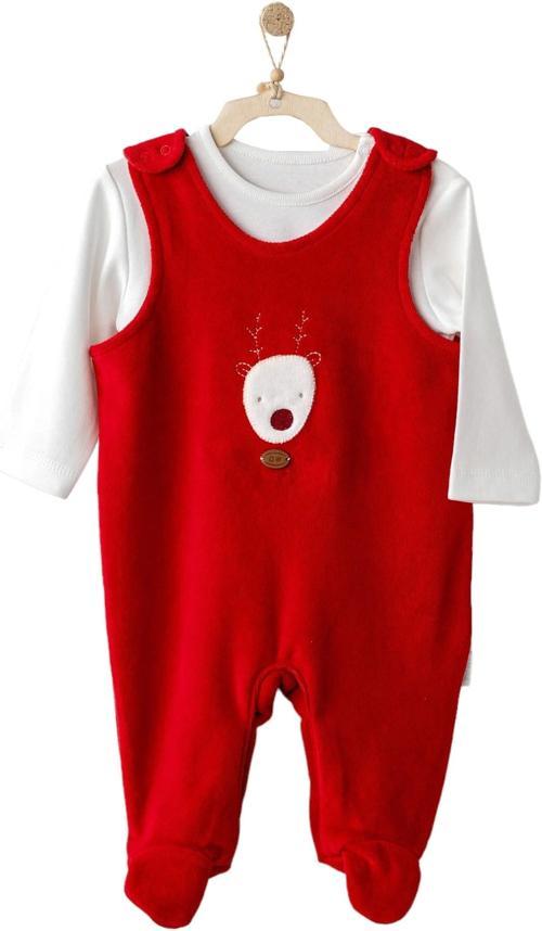 AC25339 Happy Newyear Kadife Bebek Tulum Takım Red