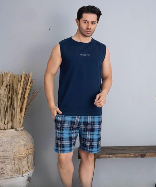 Erkek Bisiklet Yaka Kolsuz Şortlu Pijama Takımı 6185/2 - 1 Adet