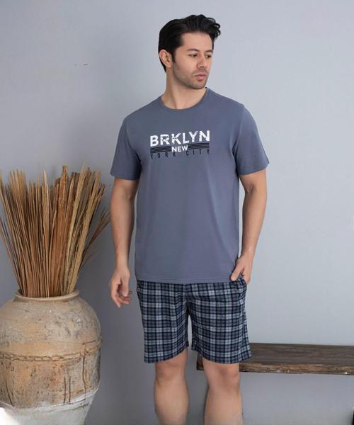 Erkek Bisiklet Yaka Kısa Kol Şortlu Pijama Takımı 6175/11 - 1 Adet