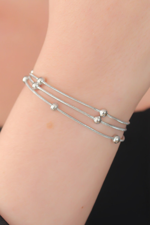Gümüş Renk Minimal Top Figür Kadın Bileklik - EBJ250510W33711