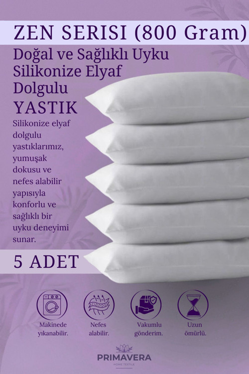 Primavera Zen Serisi 5'Li Silikonize Elyaf Yastık (800 Gr) - Makinede Yıkanabilir, Vakumlu Gönderim