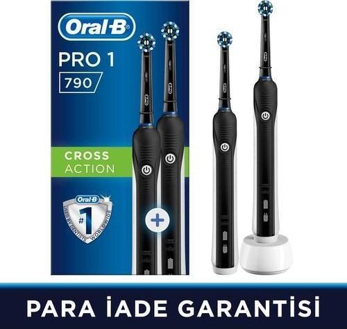 Pro 790 Şarj Edilebilir Diş Fırçası Cross Action Siyah 2'Li Avantaj Paket