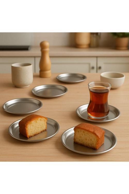 6 Adet 12 cm Gümüş Yuvarlak paslanmaz çelik,lokumluk,ikramlık, pasta servis,Kahve Fincan altlığı