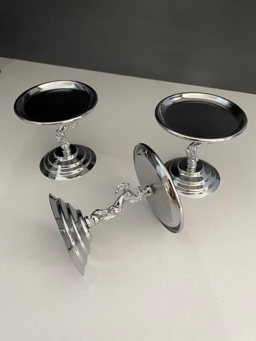3'lü Atlı Gümüş Lokumluk, Çay ve Kahve Yanı Sunumluk, Metal Şekerlik, Makaronluk