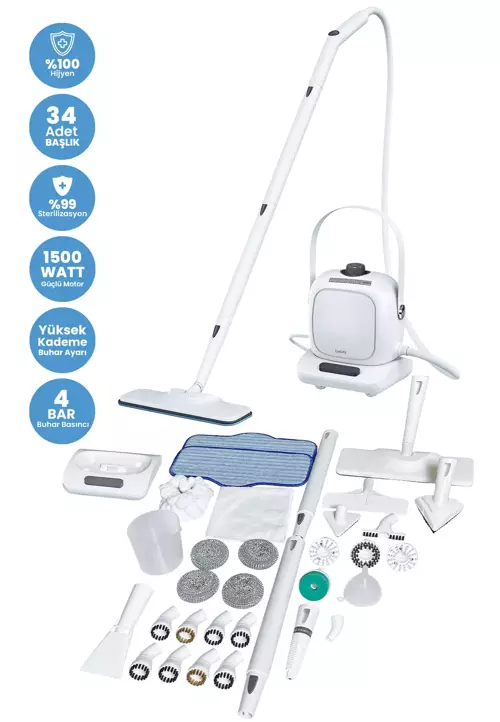 NV281 Yeni Nesil Çok Fonksiyonlu Taşınabilir 34 Adet Aksesuar Hediyeli Buharlı Temizleyici