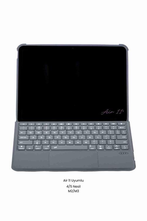 iPad Air 11 Uyumlu 4/5 Nesil M2/M3 Ledli 360° Manyetik Standlı Touchpadli Katanya Klavyeli Kılıf