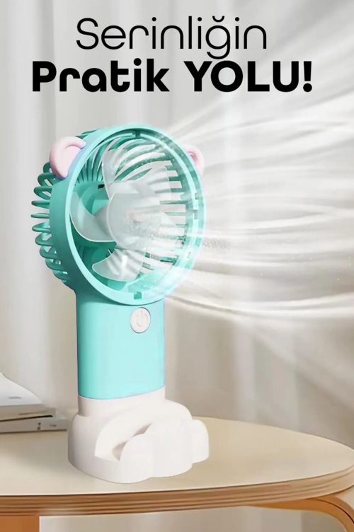 Şarjlı Telefon Standlı Mini El Fanı Sessiz Taşınabilir Masa Vantilatörü Turkuaz