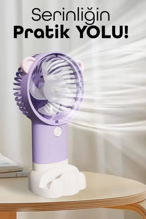 Şarjlı Telefon Standlı Mini El Fanı Sessiz Taşınabilir Masa Vantilatörü Mor