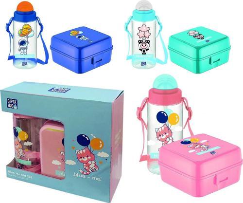 Blue-Me Tritan Pipetli Matara Desenli Beslenme Kabı Set (Karışık Renk 1 Adet) K7506