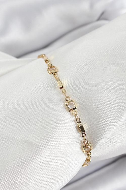Pirinç Gold Renk Zirkon Taşlı Kadın Bileklik SL12196