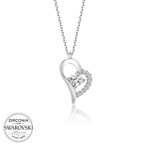 Swarovski Taşlı Gümüş Kalp Tektaş Bayan Kolye SL4164