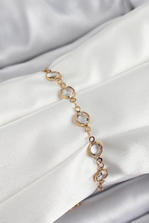 Pirinç Gold Renk Zirkon Taşlı Kadın Bileklik  SL12205