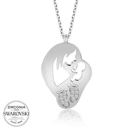 Swarovski Taşlı Gümüş Anne Bebek Bayan Kolye SL4163