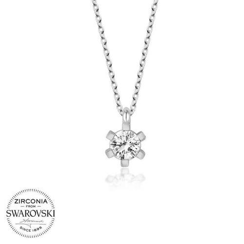 Swarovski Taşlı Gümüş Tektaş Bayan Kolye SL4177