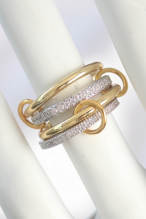 Pirinç Gold Renk Zirkon Taşlı Halka Detaylı Kadın Yüzük SL11636