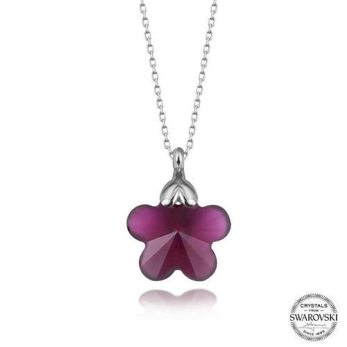 Swarovski Crystal Taşlı Fuşya Papatya Gümüş Kadın Kolye SL5258