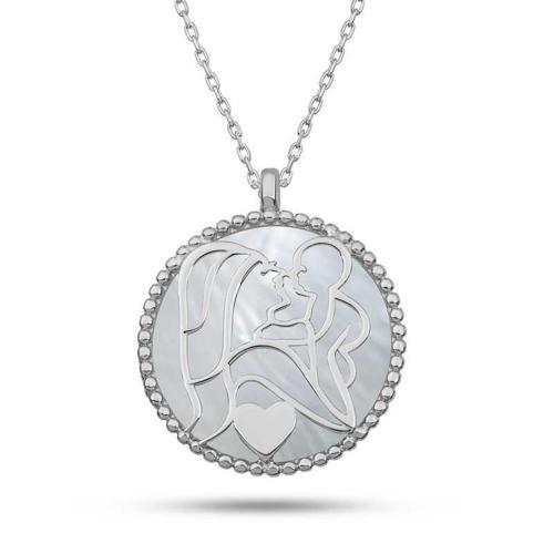 Gümüş Sedef Taşlı Anne Çocuk Sevgisi Kolye SL12084