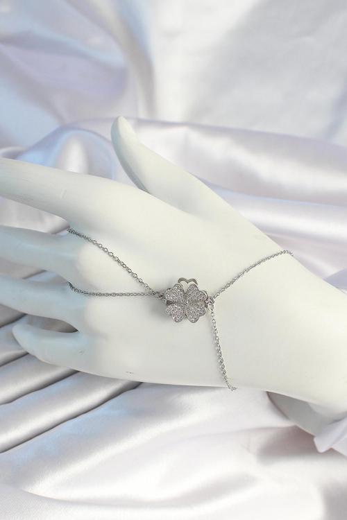 316L Çelik Zincirli Gümüş Renk Dönen Yonca Şahmeran SL12057