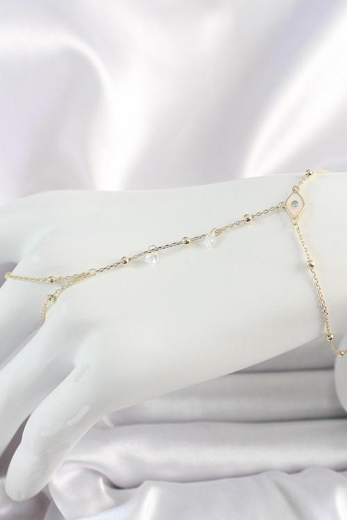 Pirinç Gold Renk Mavi Taşlı Göz Figür Topçuk Detaylı Kadın Şahmeran SL11385
