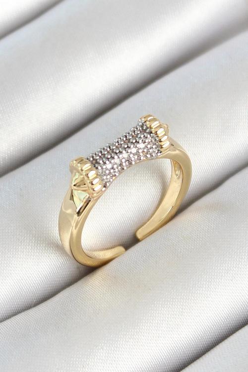 Pirinç Makara Figürlü Zirkon Taşlı Gold Renk Ayarlanabilir Kadın Yüzük SL12011