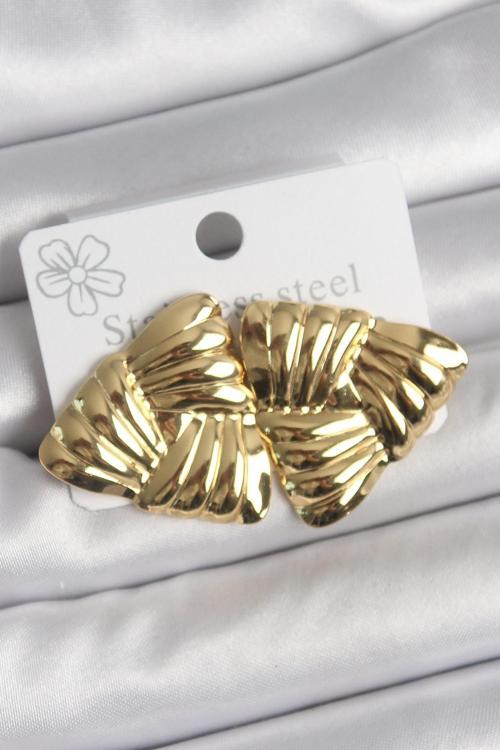 316 Çelik Gold Renk İşlemeli Üçgen Model Kadın Küpe SL11780