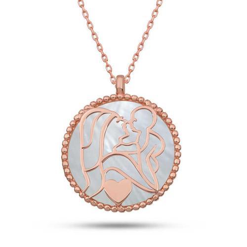 Gümüş Rose Sedef Taşlı Anne Çocuk Sevgisi Kolye SL12086