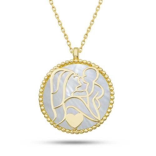 Gümüş Gold Sedef Taşlı Anne Çocuk Sevgisi Kolye SL12085