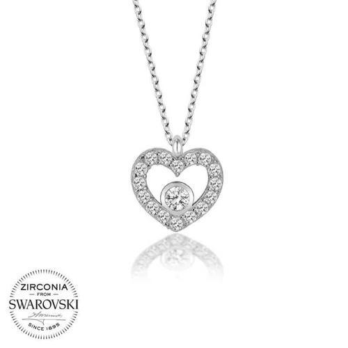 Swarovski Taşlı Gümüş Kalp Bayan Kolye SL4144