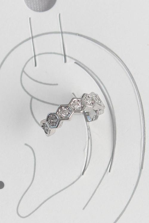 Pirinç Gümüş Renk Bal Peteği Model Zirkon Taşlı Kadın Kıkırdak Küpe SL11825