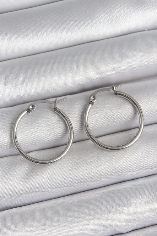 316 Çelik Gümüş Renk 22 mm Halka Model Kadın Küpe SL11769