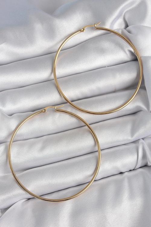 316 Çelik Gold Renk 63 mm Halka Model Kadın Küpe SL11768