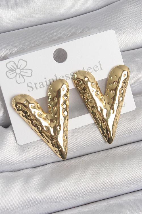 316 Çelik Gold Renk İşlemeli Kalp Model Kadın Küpe SL11779