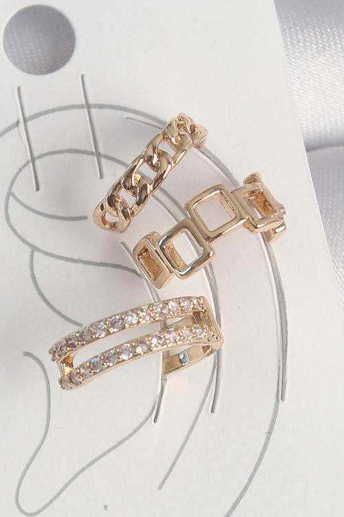 Pirinç Gold Renk Zirkon Taşlı Kare Zincir Model Kadın Kıkırdak Küpe SL11845