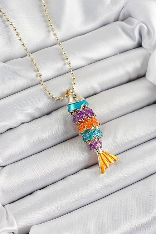 Pirinç Rainbow Balık Model Zirkon Taşlı Gold Renk Kadın Kolye SL12142