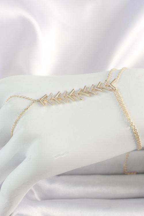 Pirinç Gold Renk Zirkon Taşlı V Model Kadın Şahmeran SL11387