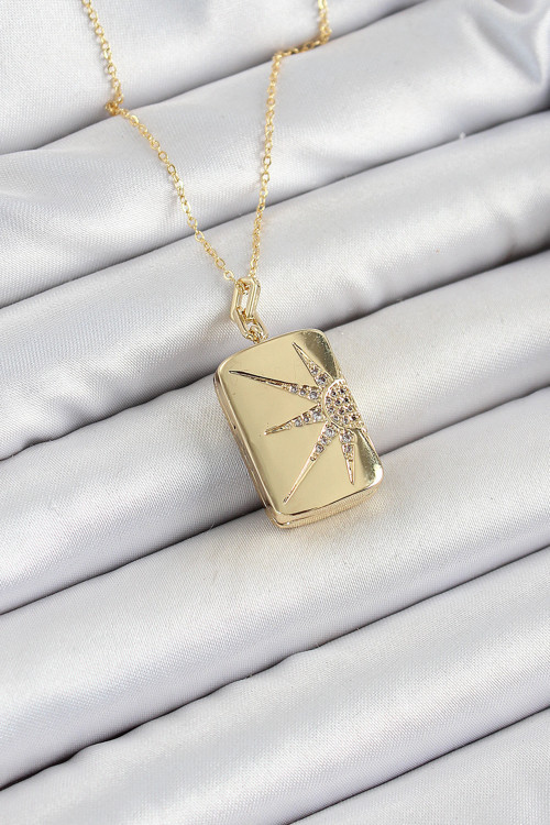 316L Çelk Açılabilir Dikdörtgen Model Zirkon Taşlı Gold Renk Kadın Zincir kolye SL12138