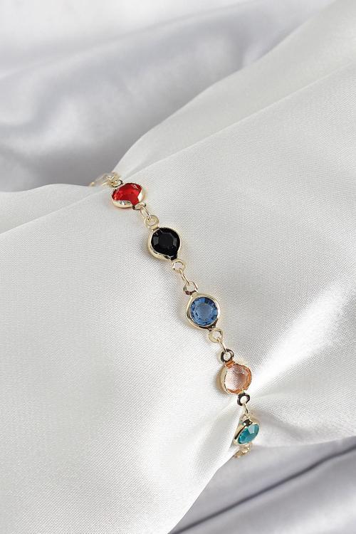 Pirinç Asorti Model Gold Renk Zirkon Taşlı Kadın Bileklik SL12195