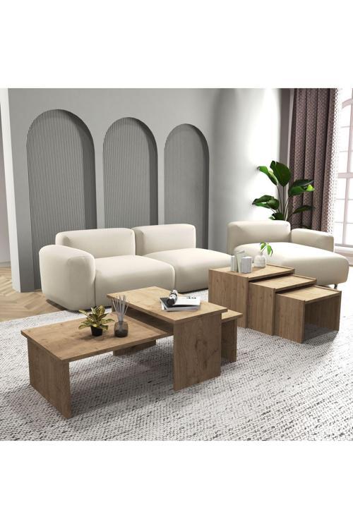 Cool Home Vera 2 ' li Orta Sehpa Ve Zigon Sehpa Seti , Servis Sehpası Sepet