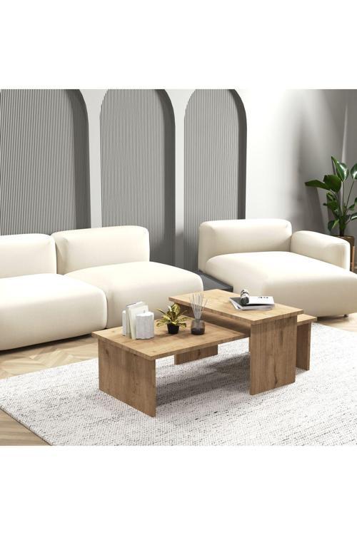 Cool Home Vera 2 ' li Orta Sehpa , Servis Sehpası Sepet (Meşe)