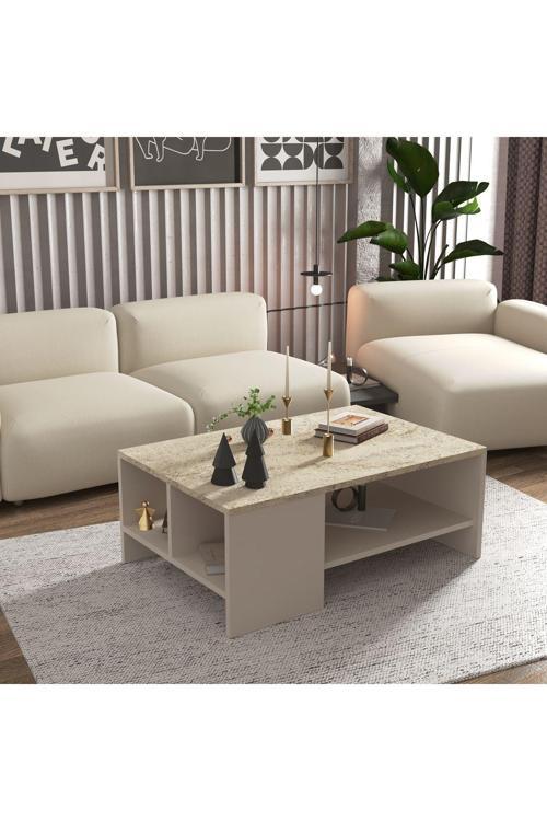 Cool Home Liri Orta Sehpa Traverten (mermer desen) - Kumsal (sis gri)