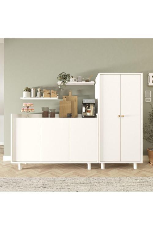 Cool Home Bono Raflı Kahve Köşesi ve Çok Amaçlı Dolap Seti , Erzak Kiler Dolabı Beyaz