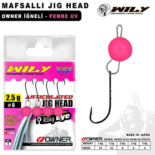 Mafsallı Jig Head 4 Adet Owner İğneli - Pembe 1 gr - 10 No