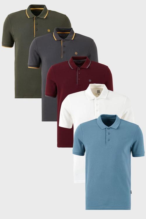 Pamuklu Regular Fit Düğmeli Polo Yaka 5'li Paket Erkek T Shirt 590211827S5 Vişne-Antrasit-Hakisarı-Beyaz-Mavi