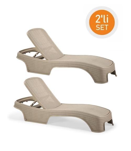 SY2536 Bej Renk Brezza Royal Rattan Lüks Şezlong 2'li Set