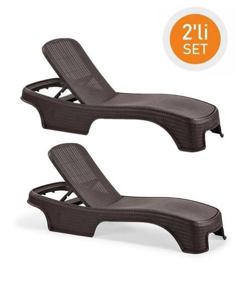 SY-2536 Kahverengi Brezza Royal Rattan Lüks Şezlong 2'li Set